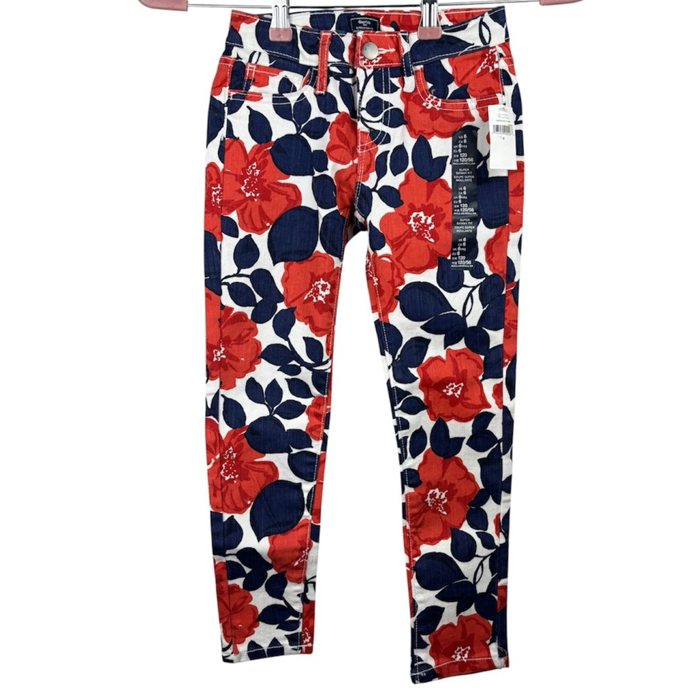 GAP Kids Red and Blue Floral Size 6 Skinny Jeans